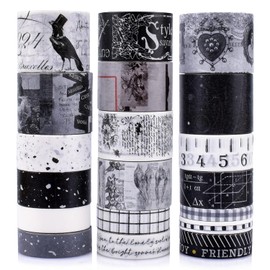 Juego de 20 rollos de cinta Washi vintage, cinta adhesiva decorativa de estampado floral, letras antiguas, retro, papel de periódico antiguo, para álbumes de recortes, manualidades, niños