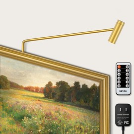 URTOM Brass Picture Light Plug in LED Picture Lights for Wall 3000K Warm White Picture Frame Light with Remote Control & Timer Dimmable Picture Lights Art Lighting for Paintings Wall Display Gallery