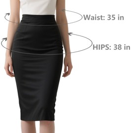 FDHBDF Black Skirt Women's High Waist Stretchy Pencil Skirt Casual Pencil Skirt Business Style Slim Stretch, black, L