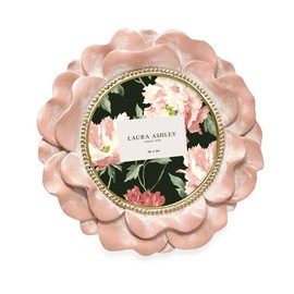 Laura Ashley 4x4 Pink with Gold Round Resin Ornate Flower Design Picture Frame with Beaded Border, for Tabletop and Wall Display, Floral Home Décor (Pink with Gold)