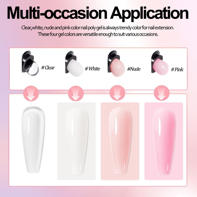SUTOZMIWE Poly Gel Nail Kit, Clear White Nude Pink Nail