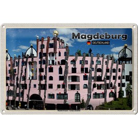 Tin Sign Cities Magdeburg Hundertwasser Building 30 x 20 cm Tin Sign