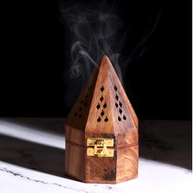 Bless-International Traditional-Handmade-Burner Wooden-Incense-Stick-Holder Ash-Catcher-Stand for-Aromatherapy-Meditation-Yoga (5 Inch Octa Temple Wooden Charcoal/Cone)