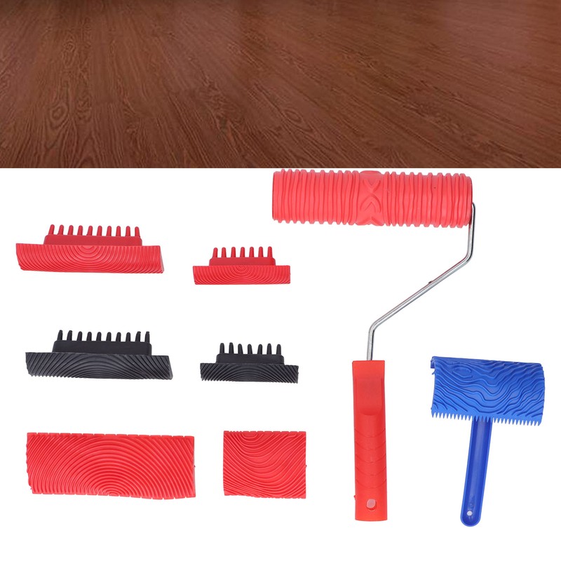 Wood Graining Roller with Handle Rubber Wood Pattern Texture Painting