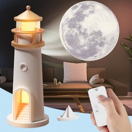 Moon Lamp Projector Night Lights, Moon Lighthouse Lamp, Human Motion Sensor Rechargeable LED Aesthetic Table Lamp for Kids, Children, Gifts, Bedroom, Nursery, Holiday (Sensor Version)(Without Remote)