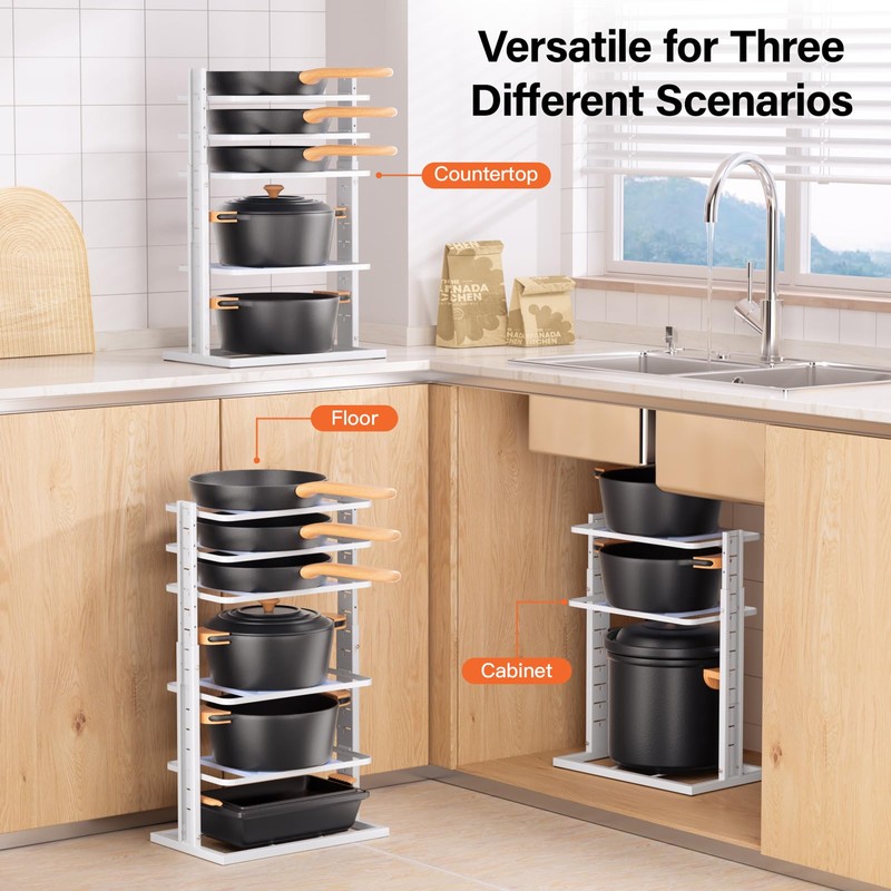 LAMU Pots and Pans Organizer for under Cabinet，6-Tier Heavy Duty