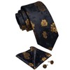 DiBanGu Men Golden Black Floral Neckties Silk Black Floral Tie