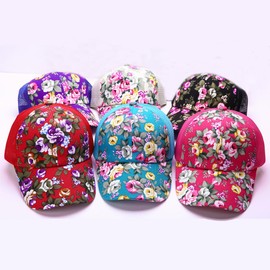 Floral Print Baseball Caps Hat,Flower Casual Fishing Sun Hat Mesh Back for Men Women Girls Adjustable (Polyester Blend, Black and White)