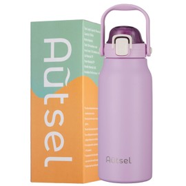 Autsel 1.7L Stainless Steel Water Bottle with Straw Large Metal Water Bottles Flask with Handle Double Walled Insulated Sports Water Bottle Leakproof for Gym Sports