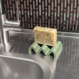 Wavy Soap Dish, Self-draining Soap Tray and Sponge Holder. for Your Bathroom, Shower, Kitchen - Made in The USA (1, Sage Green)