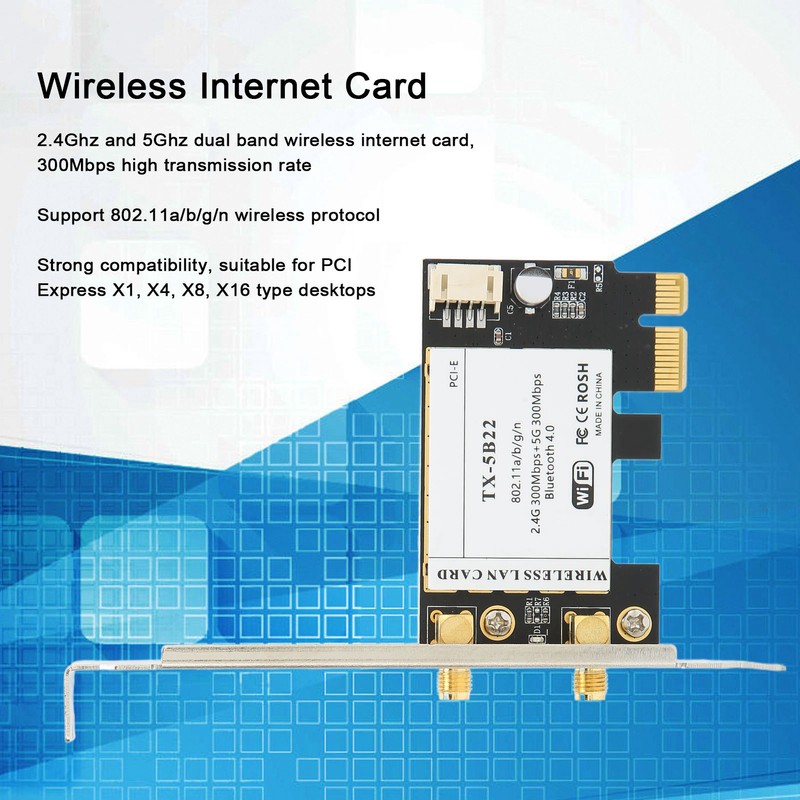 Wireless Internet Card 2.4Ghz 5Ghz 300Mbps High Transmission Rate Black