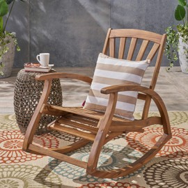 Christopher Knight Home Alva Outdoor Acacia Wood Rocking Chair with Footrest, Teak Finish