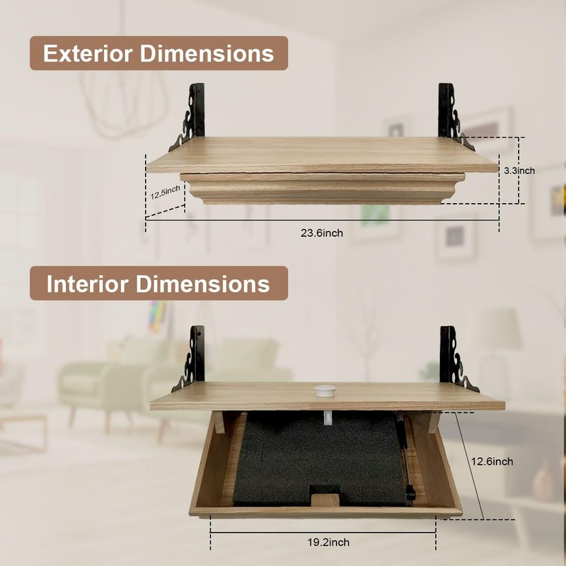 DOLEMODUO Compact Gun Shelf with Hidden Storage, Floating Wall Mount