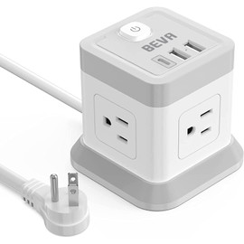 BEVA Power Strip with USB - 5ft Long Extension Cord Desktop Charging Station, Power Strip Cube with 4 Outlets and 3 USB Ports, Overload Protection, Compact for Travel, Cruise Ship, Office, Dorm Room