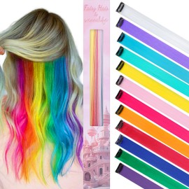 WENNALIFE 12 PCS Rainbow Hair Extensions Clip in, Colored Clip in Hair Extensions for Kids Highlights Rainbow Hair Cips for Girls Synthetic Straight Pop-up Colorful Festival Girl Hair Accessories