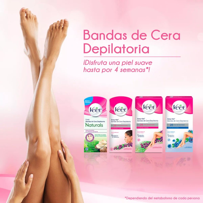 Veet Bandas Depilatorias Corporales Piel Sensible, 12 Piezas
