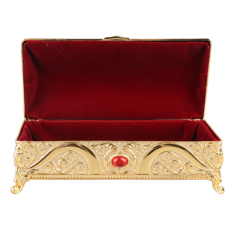 Vintage Metal Jewelry Box Rectangle Delicate Pattern Trinket Box with