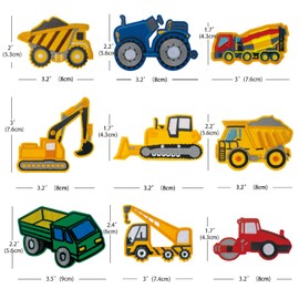 Pack of 9 Construction Vehicle Patch Kit, Iron-On Patches for Children, Embroidered Applique for Sewing/Iron-On for Jackets, T-Shirts, Jeans, Bags and All Clothing (Engineering Car)