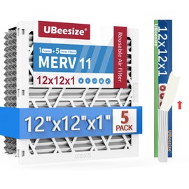 UBeesize 12x12x1 Air Filter(5-Pack),Upgrade AC/HVAC/Furnace Filter,MERV 11,MPR 1200,Easy to Close/Open,1xReusable ABS Frame+5xReplaceable Filter(Actual Size: 11.54x11.54x0.87 Inch)