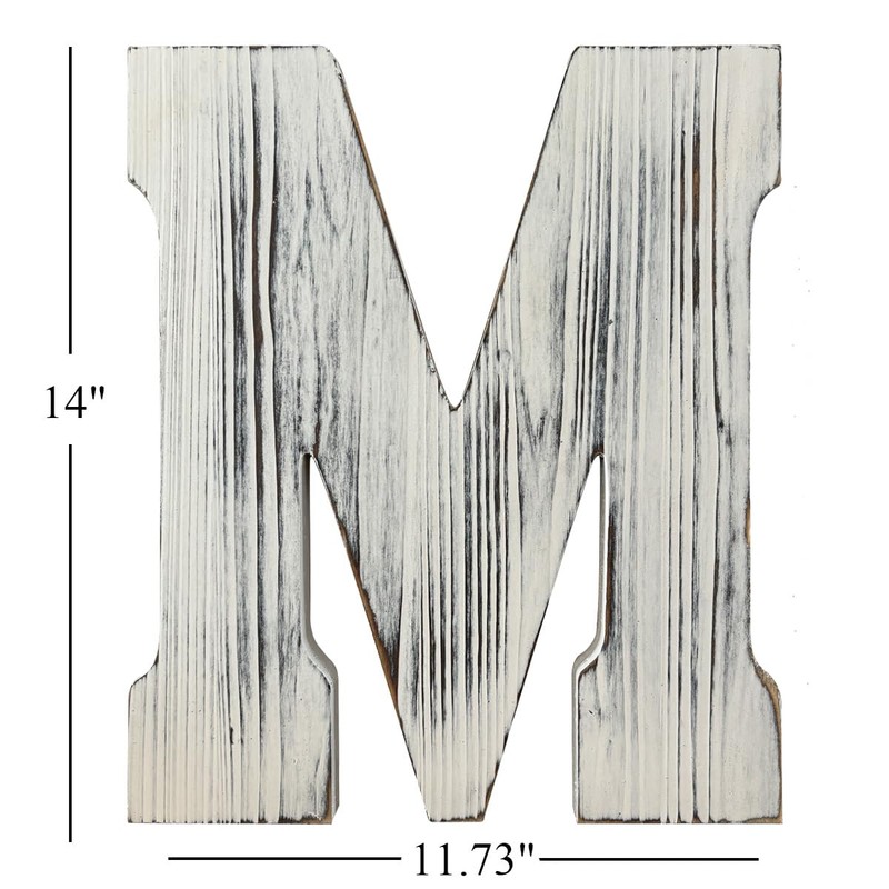 ABELOTS Rustic Wooden Letter M Wall Decor, Distressed White, 14