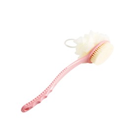 WOONEKY Body Scrub Brush with Exfoliating Puff Strong Nylon Bristles Back Scrubber Bathing Brush for Dry Brushing and Skin Exfoliation Handle for
