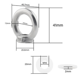 GIVIHGETI Pack of 10 Ring Nuts M10, 304 Stainless Steel Eye Bolt, Eye Bolt, Eye Bolt, Eye Nut, Eyelet, Ring Eyelets, Eye Bolts for Lifting Accessories