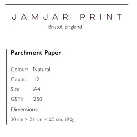 JamJar Print Natural Pulp Artisan Parchment Paper | 12 Sheets A4 250gsm | Made in The UK | Vellum Style Archive Paper for Certificates, Invitations, Menus & Formal Documents