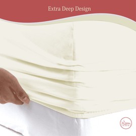 400 Thread Count 100 Percent Cotton Fitted Sheet Twin XL 15 Inch Deep Pocket Long Staple Cotton 1 Fitted Sheet Only Ivory Solid Sateen Weave Soft Breathable Elastic All Arount The Matress