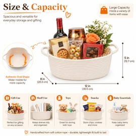 9Pcs Baskets for Gifts Empty with Gift Bags and Ribbons, Small Cute Woven Cotton Rope Basket, for Easter Mother's Day, Baby Nursery Room Shelf Storage Toy Pet Organizer to Fill, White, 12 x 8 x 5 inch