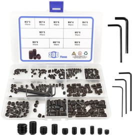 Hex Socket Set Screws Set of 300 Pieces M3 M4 M5 M6 M8 Inner Hex Screw Set Carbon Steel Screws Fastening Screws with 5 Hex Wrench Hollow Sleeve Bolt Base Headless Screw Connection Repair Tool