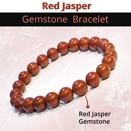 Red Jasper Crystal Bead Bracelet – Healing Crystal Bracelet for Women and Men – 8mm Round Beaded Bracelets for Men and Women – Unisex Elastic Adjustable Size Gemstone Bracelet for Healing, Protection