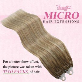 YoungSee Micro Beads Hair Extensions Ombre Micro Loop Extensions Human Hair Ombre Light Brown to Blonde Micro Ring Human Hair Extensions Balayage Micro Link Hair Extensions Cold Fusion 14inch 50s 50g