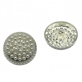 5 Pcs Round Metal Rhinestone Buttons for Clothing DIY Sewing Accessories Wedding Decaration Wholesale Luxury Fashion Decor Button (White Pearl+Silver, 25mm)