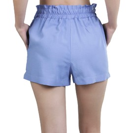 ToBeInStyle Women's Solid and Multi-Stripe Woven Paperbag Shorts - Chambray - Small