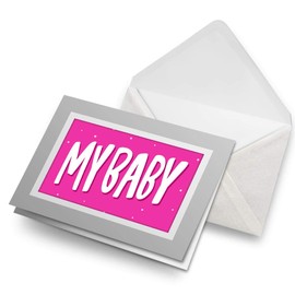 Greeting Cards Gray (Insert) - My Baby Hot Pink Sign Girlfriend Cute Blank Greetings Card Birthday Kids Party Boys Girls #14783