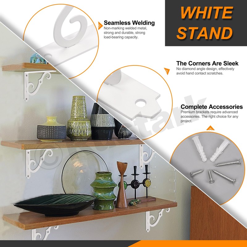 Rustark 2 Pack 8 Inch White Decorative Shelf Brackets Heavy