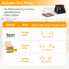 CHUNZEXI 24 Pack Square Chair Leg Floor Protectors for Hardwood Floors, Silicone Felt Covers Pads Caps, Protect Wood Furniture Feet Floors Noise Reduce and Scratch (Square Large & Clear)