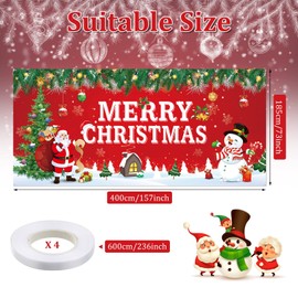 Outdoor Christmas Holiday Garage Door Banner Cover Large 2022 Christmas Santa Claus Snowman Backdrop Decoration Merry Christmas Garage Door Mural for Xmas Winter Holiday Outdoor Background Sign 6x13ft