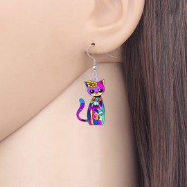 YAYAKO Acrylic Anime Cat Earrings Dangle Charms Cute Kitten Pets Cat Gifts for Women Girls Cat Lovers Jewelry (Multicolor 394) (Violet)