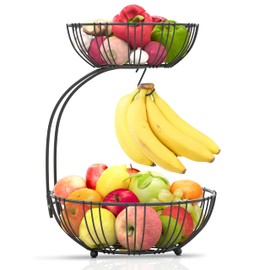 Riccle Fruit Basket For Kitchen Counter - 3 Tier Fruit Basket - Triple Layer Metal Wire Fruit Bowl For Kitchen Counter top - Three Tiered Fruit Holder For Kitchen, Produce, Vegetables