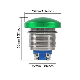 2PCS Waterproof Red Metal Shell Momentary 22MM Mushroom Head Push Button Switch Momentary Push Button IP65 Waterproof Screw Terminal -Green