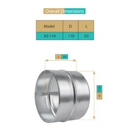 AIROPE - AS - 110 mm, pipe connector reducer, connector, galvanised steel, corrosion resistant, for ventilation, heating, drainage, exhaust air, air conditioning, durable performance