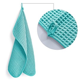 POLYTE Microfibre Lint Free Washcloth Face Towel, 33 x 33 cm, 4 Pack (Aqua, Waffle Weave)