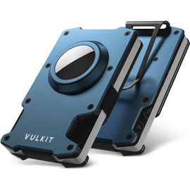VULKIT Cartera Minimalista para Hombre con Pinza para el Dinero - Billetera de Metal con Bloqueo RFID y Diseño de Porta AirTag