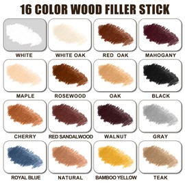 Lifreer Wood Filler Sticks,16 Colors Wood Crayons for Scratches, Scuffs, Cracks, Stains and Holes, Furniture Wax Crayons Pen for Touch Up Furniture, Floors, Cabinets, Tables, and Doors