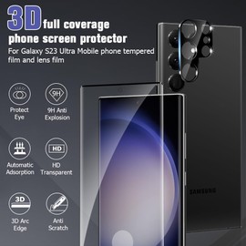 SURFCUZ (3+2 Pack Screen Protector For Galaxy S23 Ultra With Camera Lens Protector, HD 99.99% Transparency, 9H Hardness, Support Fingerprint Unlock, Easy Installation,6.8 Inch