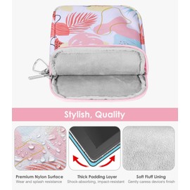 MoKo Padded Ereader Sleeve Case for 6-7 inch Ereader Tablet Bag Protective Cover Pouch with a Carabiner, Compatible with 7" eReader Colorsoft Signature Edition 2024, Tropical Leaf