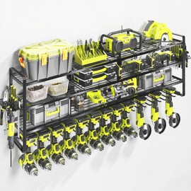 KAFAHOM Large Power Tool Organizer Wall Mount-13 Drill Holder for Garage,4 Layer Power Tool Rack,Tool Organizer and Storage with 2 New Accessories, Gifts Idea for Men Dad Husband