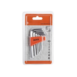 7-teiliges Inbusschlüssel-Set aus Kunststoff zur Montage und Einstellung von Schrauben an Maschinen und Möbeln.