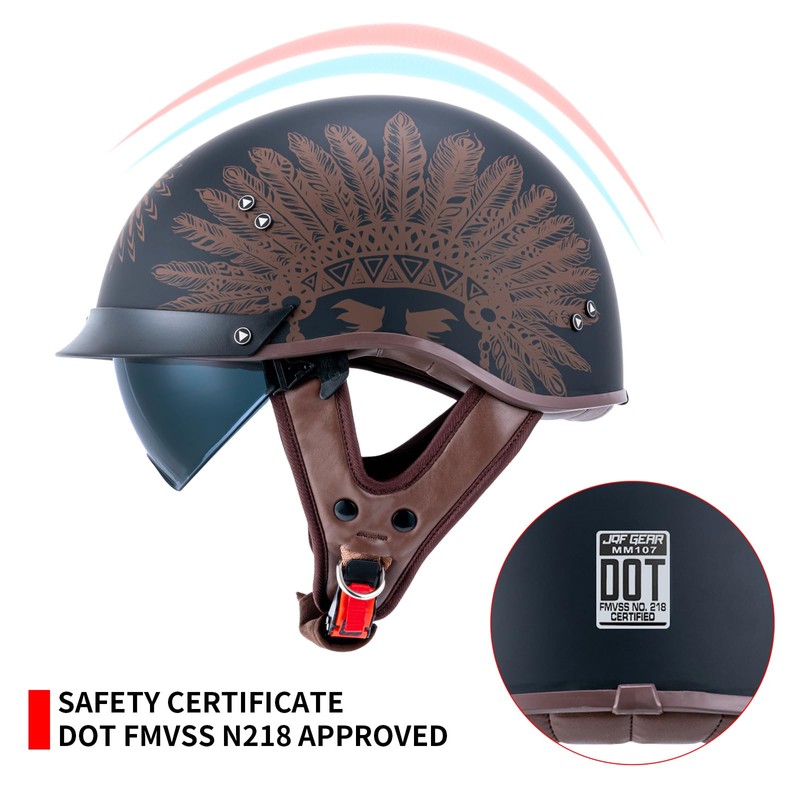 JQF Gear Retro Motorcycle Helmets for Men Women Open Face